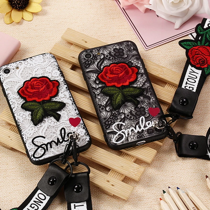 Floral Phone Case For iPhone 7 8 Plus TPU Silicon Rose Flower Cases X 6 6S 5 5S Lanyard Coque | Мобильные телефоны и