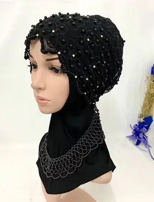 Рамадан мусульманские женщины платок палантин хиджаб с ожерелье из бус