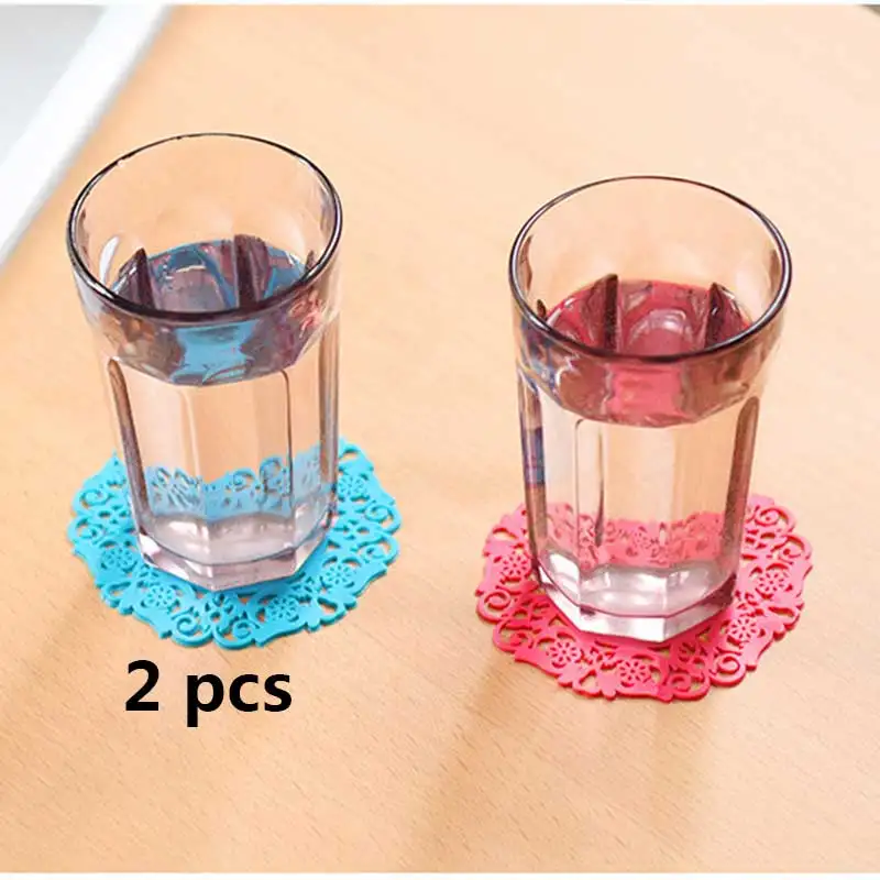 2 шт./лот цветные кружевные цветочные полые силиконовые подставки под кофейный