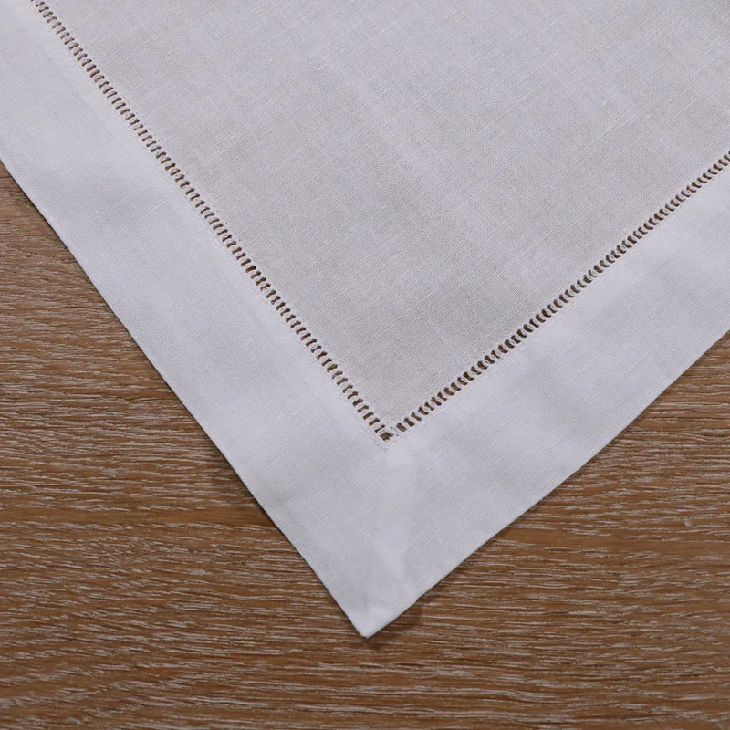 N002 21: 120 шт. белый Hemstitch столовые салфетки 55/45 Лен Хлопок смесь 21 &quotx 21&quot Лестница