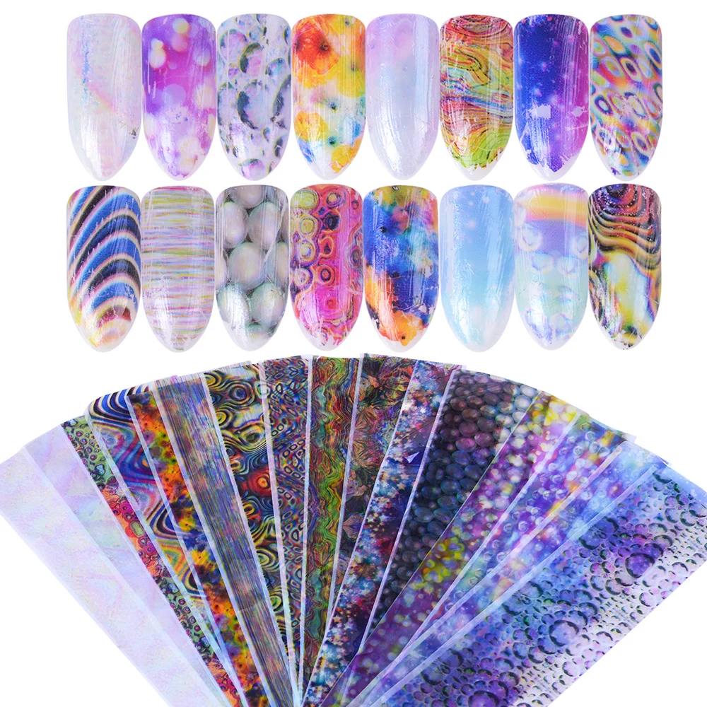 16 шт голографическая пузырчатая фольга градиентное изображение дизайн ногтей