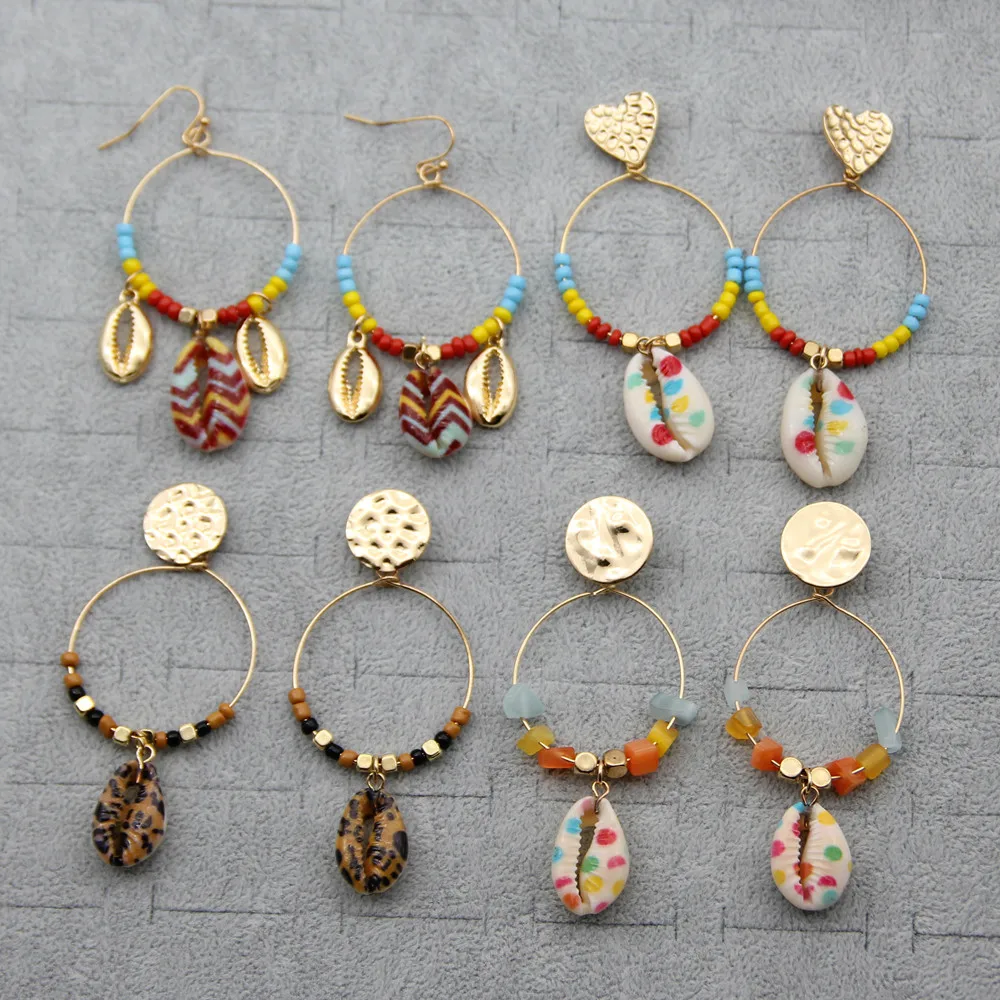 Bohemia Gold Color Shell Earring For Women Big Geometric beads Long Drop Earrings Brincos 2019 New Fashion Summer Beach Jewelry | Украшения