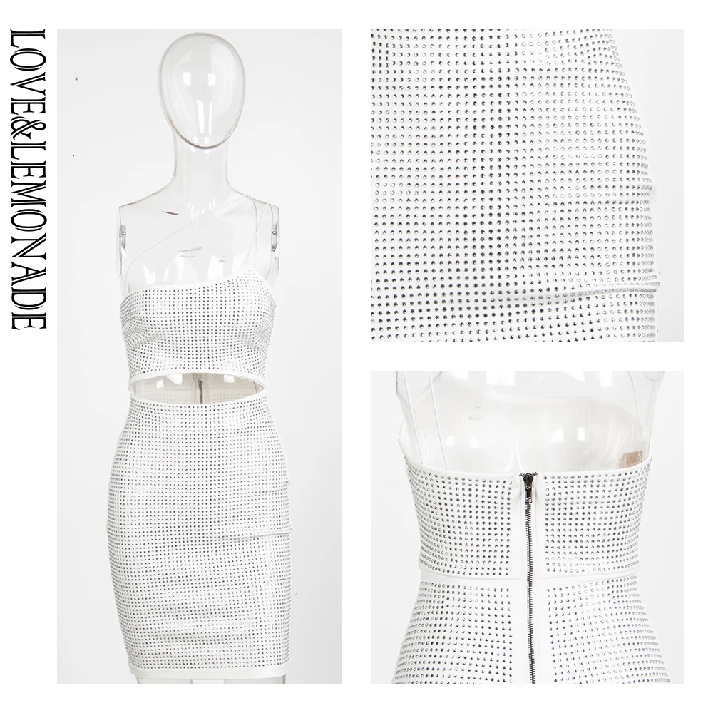 Женское вечернее платье LOVE & LEMONADE Белое Облегающее без бретелек расшитое бисером