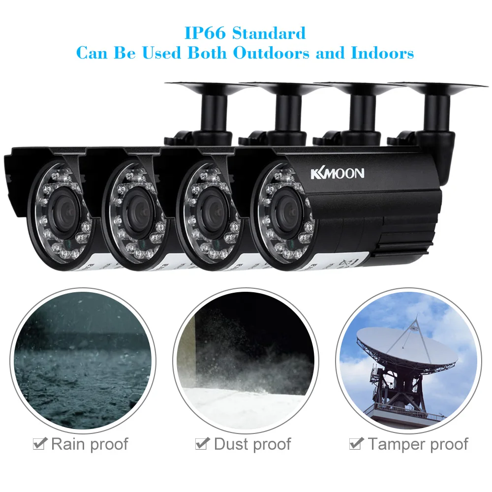 KKmoon 4 шт. AHD 720P Всепогодная наружная камера видеонаблюдения s комплект IR CUT color CMOS домашняя система безопасности 3,6 мм камера наблюдения комплект
