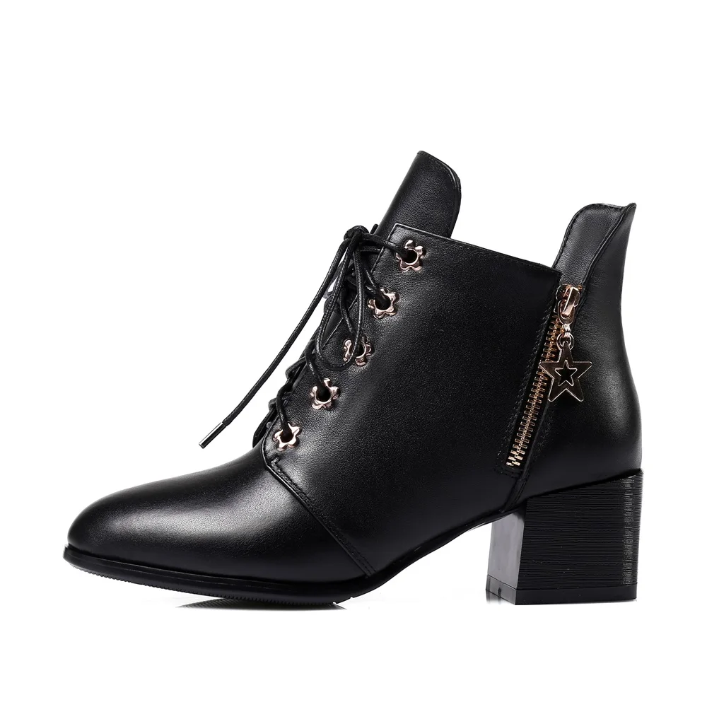 Showfun натуральная кожа женская обувь зимние ботильоны на шнуровке с острым носком