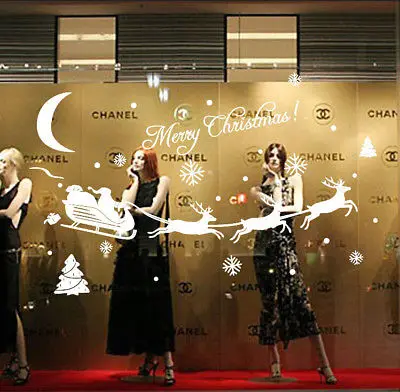 НОВАЯ РОЖДЕСТВЕНСКАЯ Снежинка стикер оленя Стеклянные Настенные наклейки