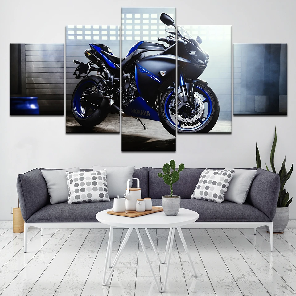 

Outdoor Sports Motorcycle Frame Canvas Painting Wall Art Pictures 5 Pieces Home Decor Living Room Modular HD Print Poster