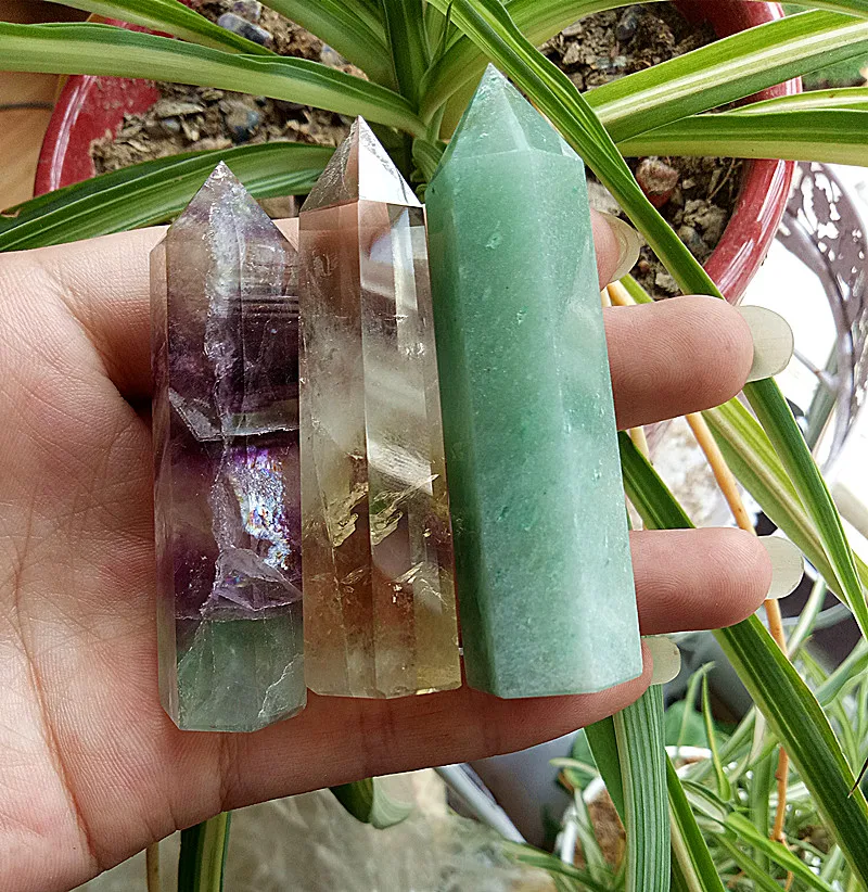 

3pcs natural citrine point flourite point and Aventurine mixture quartz crystal wand healing for gifts