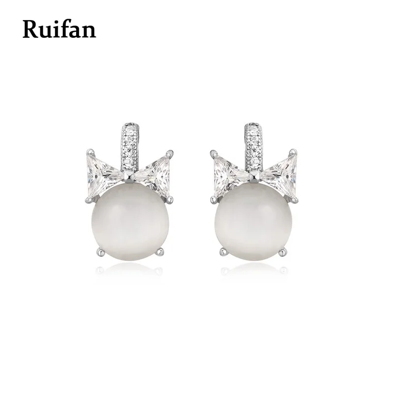 

Ruifan Sweet Bow-knot Opal Cubic Zircon Pure 925 Sterling Silver Stud Earrings for Women Lady Wedding Party Fine Jewelry YEA019