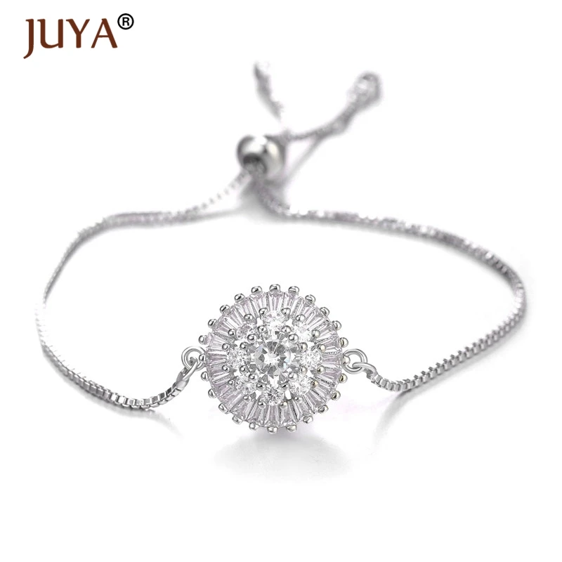 silver Juya, роскошный браслет с цирконием и кристаллами, розовое золото, регулируемые браслеты с цветами для женщин, модное ювелирное изделие, новинка - Окраска металла: silver