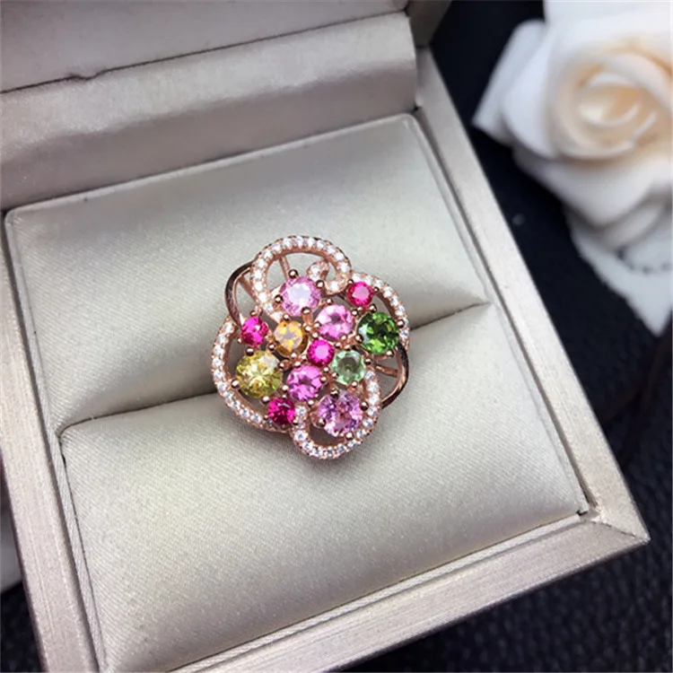 

KJJEAXCMY fine jewelry 925 Silver inlaid with natural tourmaline ring jewelry.