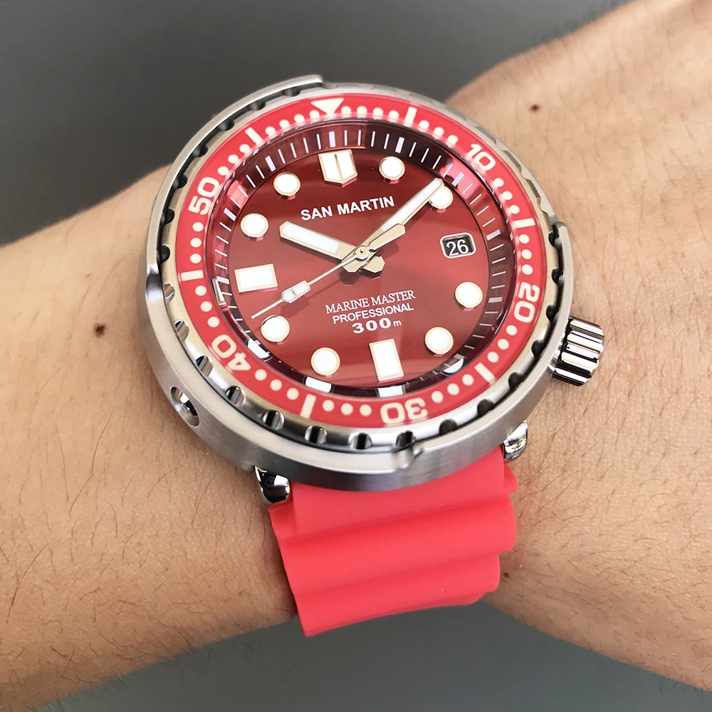 San Martin Tuna SBBN015 модные автоматические часы NH35 нержавеющая сталь дайвинг часы 300 м водонепроницаемые светящиеся ободки