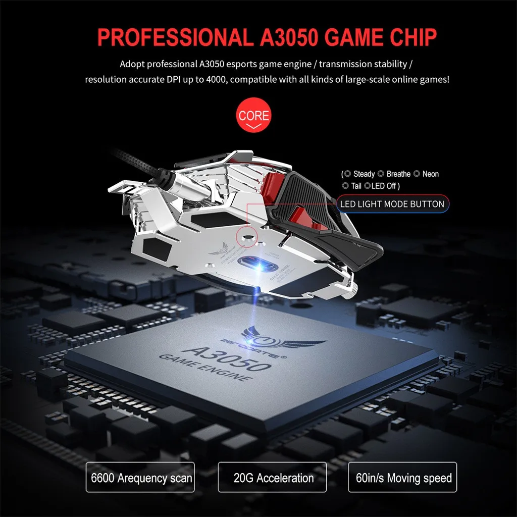 EPULA модная Проводная офисная игровая мышь ZERODATE 4000 dpi USB Проводная Конкурентная игровая мышь 10 программируемых кнопок