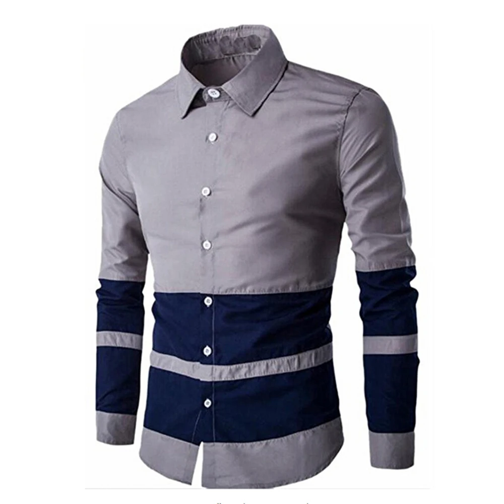 Gresanhevic Для мужчин новый 2018 Повседневное контраст Цвет Slim Fit длинный рукав