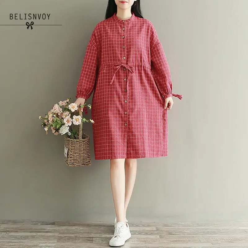 Демисезонное платье в стиле девушки из леса с воротником-стойкой винтажные