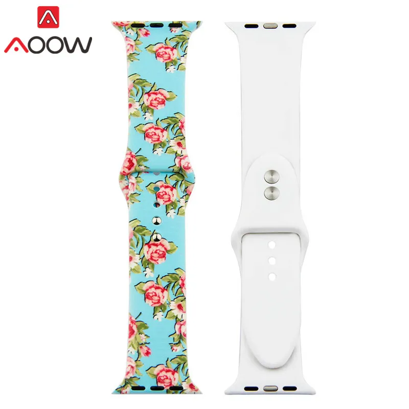 Color 5 38 цветов силиконовый ремешок для часов Apple Watch 38 мм 42 мм 40 мм 44 мм цветочный узор браслет ремешок для iwatch 1 2 3 4 браслет - Цвет ремешка: Color 5