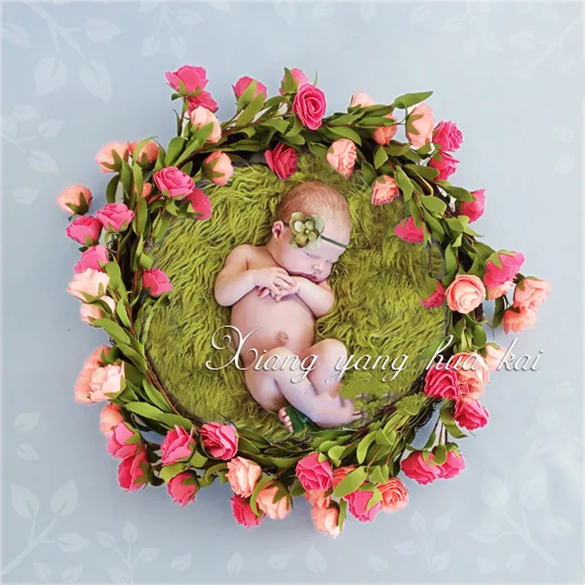 Newborn Photography Wreath Props (All Set) Newborn Baby Full Moon Hundred Days Photo Flower Baskets Feather Props Photo Studio