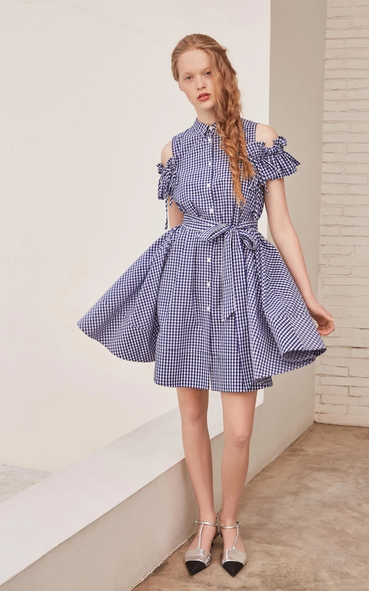 Vero Moda клетчатое платье трапециевидной формы со шнуровкой и открытыми плечами из хлопка | 31837B502