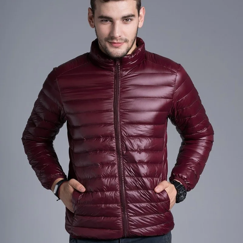 Wine Red Мужские теплые куртки, одноцветные, тонкие, дышащие, зимняя куртка, Мужская верхняя одежда, пальто, легкая парка, плюс 3XL, Hombre Jaqueta Parkas, новинка - Цвет: Wine Red