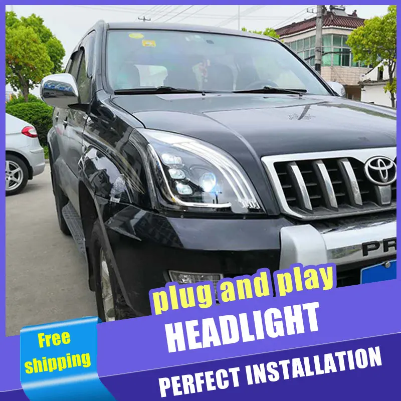 2 шт. автомобиль Стиль светодиодный фары для Toyota prado 2003 2009 налобный фонарь DRL
