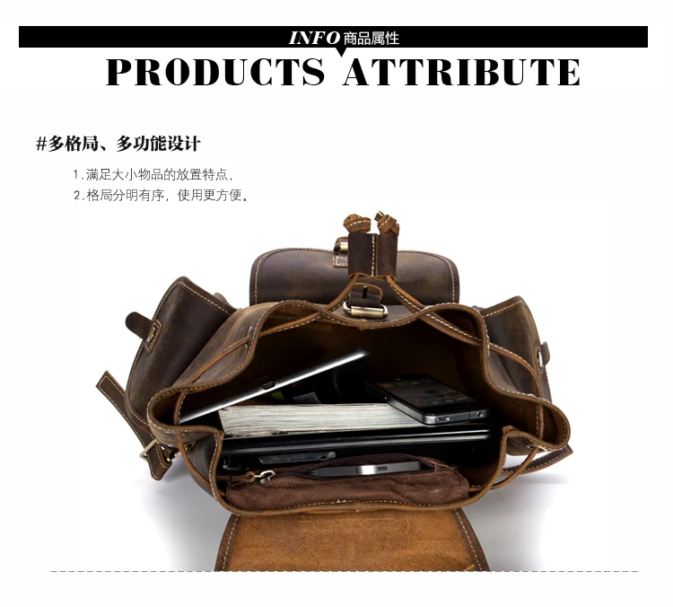 Мужской винтажный рюкзак Crazy Horse из воловьей кожи для путешествий на каждый день