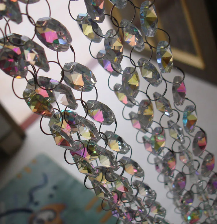 Стеклянная восьмиугольная гирлянда с бусинами AB 5 метров 14 мм|glass drops|crystal decoration