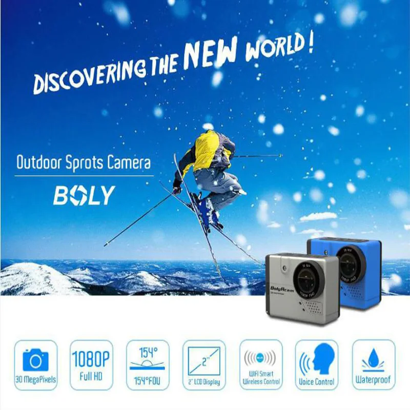 Спортивная Экшн камера Boly 30 МП Wi Fi голосовое управление водонепроницаемая 9 футов