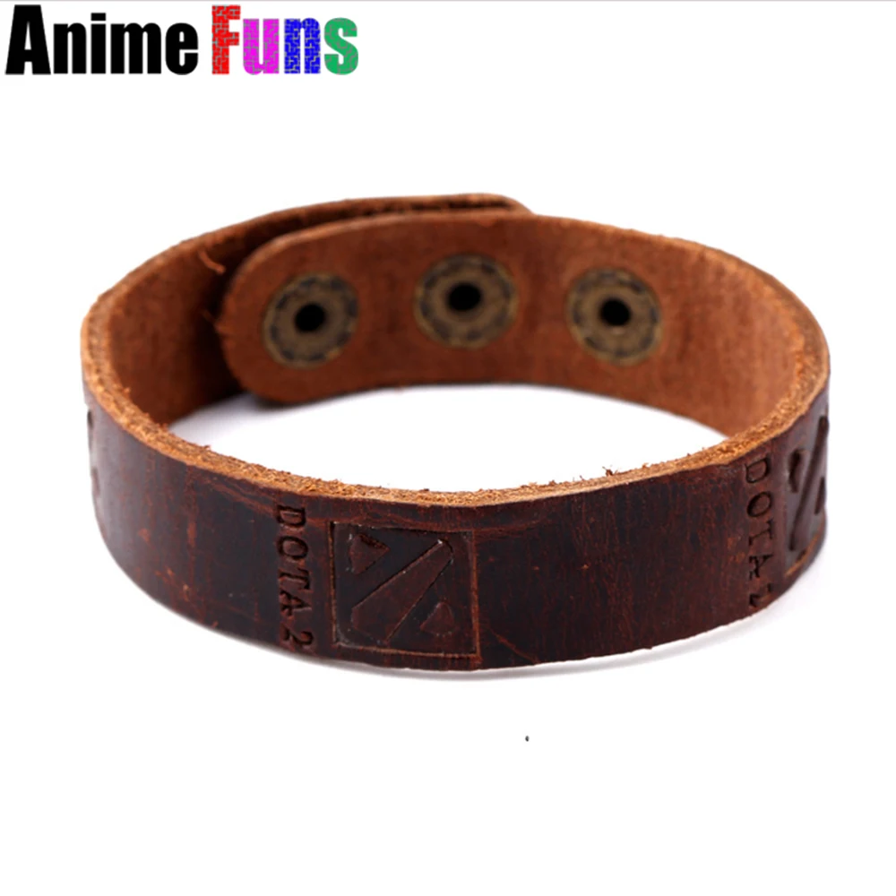 Game Dota 2 logo leather bracelet Punk Cosplay bracelets &amp bangles PU Braslet brown black Charm accessory jewelry Souvenir Gift |