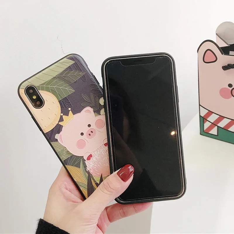 JIBAN милый мультфильм свинья чехол для телефона iphone 8 plus XS Max XR X 7 6s 6 задняя крышка