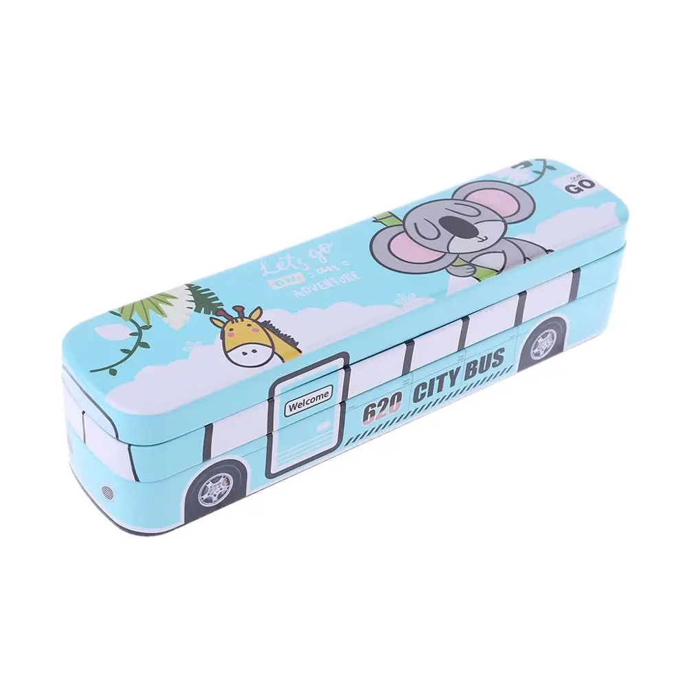 Light Blue Творческий мультфильм моделирование автобусов Ручка Карандаш Чехол большой емкости двухслойные коробка школьные принадлежности студенческие подарки - Цвет: Light Blue