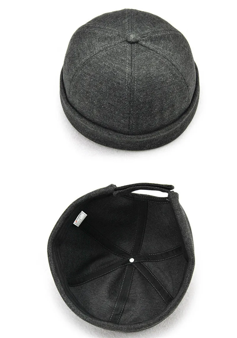 Fashion Fisherman Beanie Men Women Miki Hat Solid Cotton Hat Autumn Spring Winter Turn Up Retro Sailorcap Brimless Gray Black