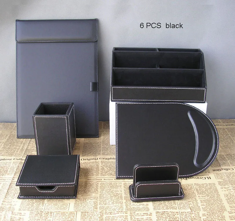 black 6PCS set K260 Офисный Настольный органайзер, набор канцелярских принадлежностей, коробка для хранения документов органайзер для ручек, органайзер, офисные принадлежности, настольные аксессуары - Цвет: black 6PCS set K260