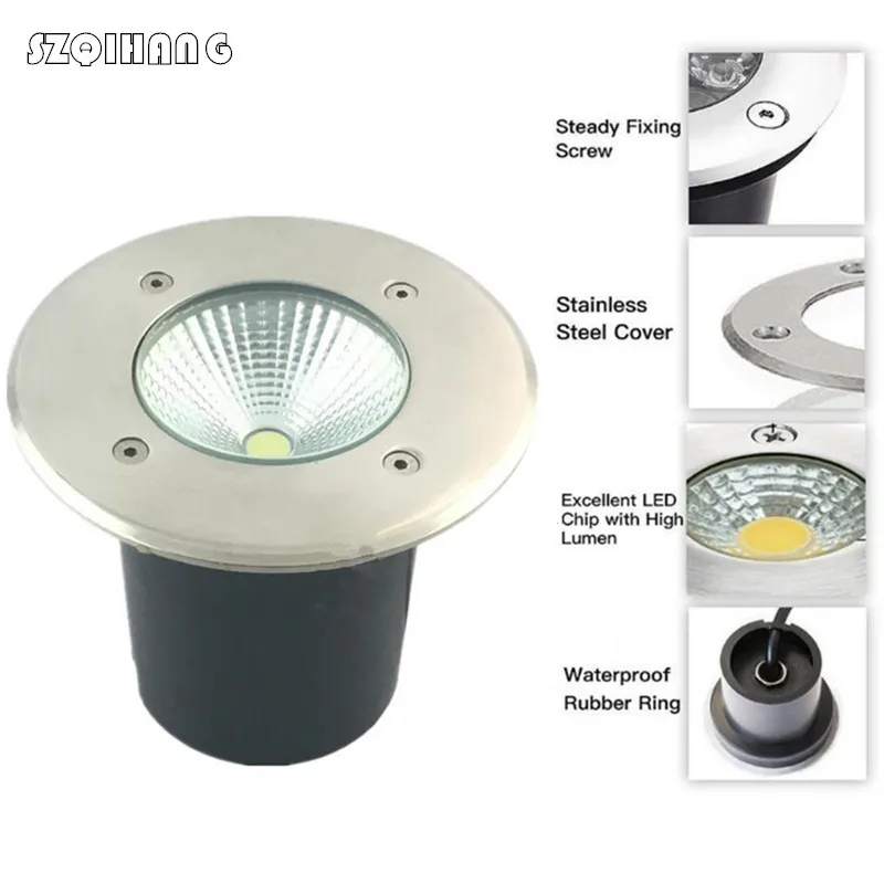 

Free Shipping AC85-265V DC12V IP68 10W 5W Warm Cold White Buried Lamp Inground Lighting Outdoor COB LED Underground Lamp Light