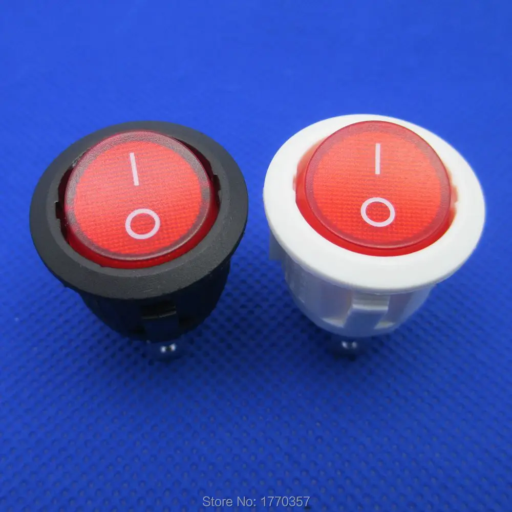 

5 pcs KCD5 mini round rocker switch 2 Position 3 pins ON-OFF 13A 250VAC black white with red mounting hole 20mm