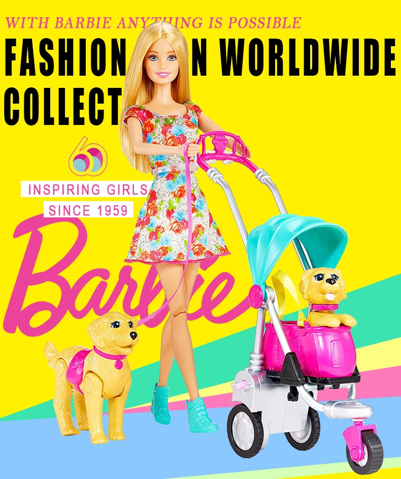 Барби бренд Strollin' Пупс игровой набор кукла игрушка Коллекционирование ролевые Барби-Игрушка милая собака CNB21 Boneca режим подарок на день рождения