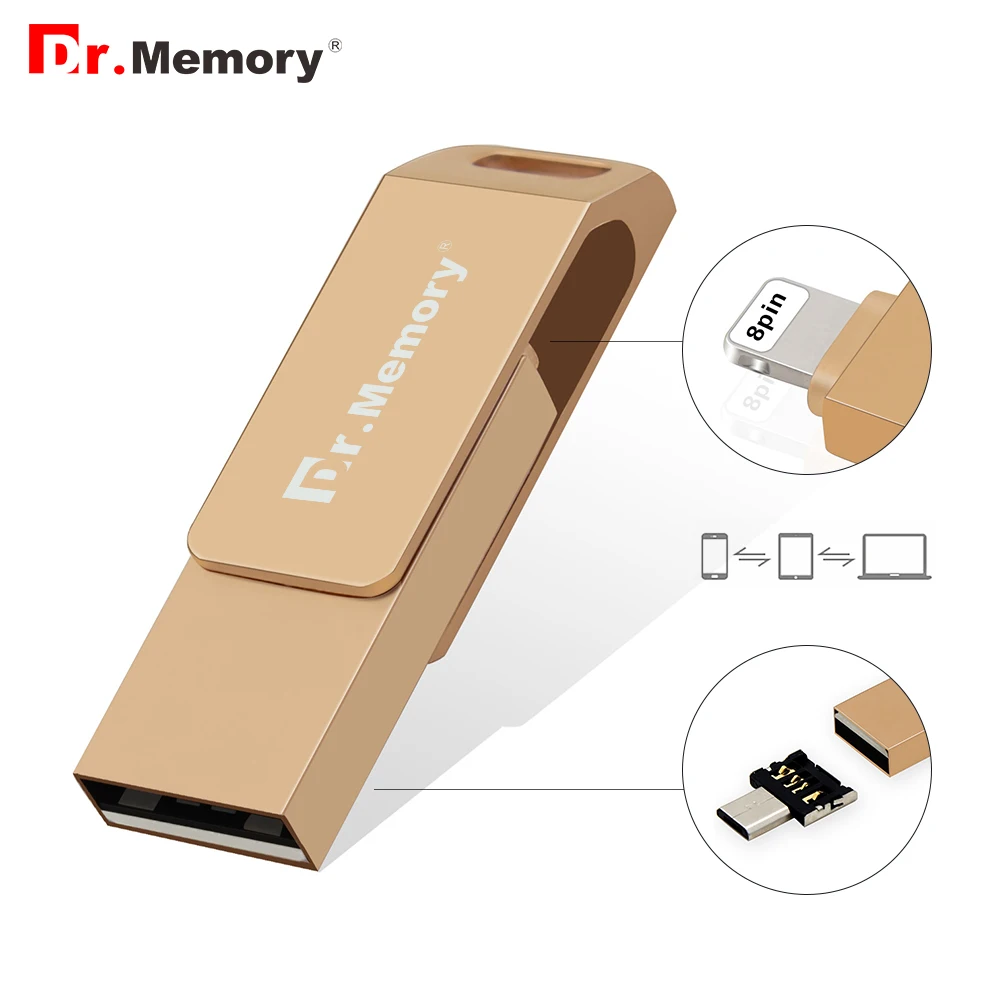 2 в 1 OTG металлические USB флеш-накопители 32 ГБ для iphone 6s 7 8 Plus Флешка 16 Гб 64 Гб карта памяти полная емкость I флэш-диск для IOS