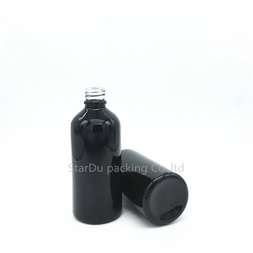 

Free shipping 200/lot 100ml empty black glass essential oil bottle with tamper evident dropper, 100CC glass perfume bottle
