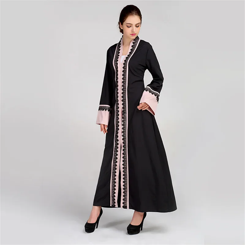 Women Lace Long Muslim Dress Female Adult emboridery cotton liene Robes Musulmane Turkish Abaya Patchwork Color Hit | Тематическая