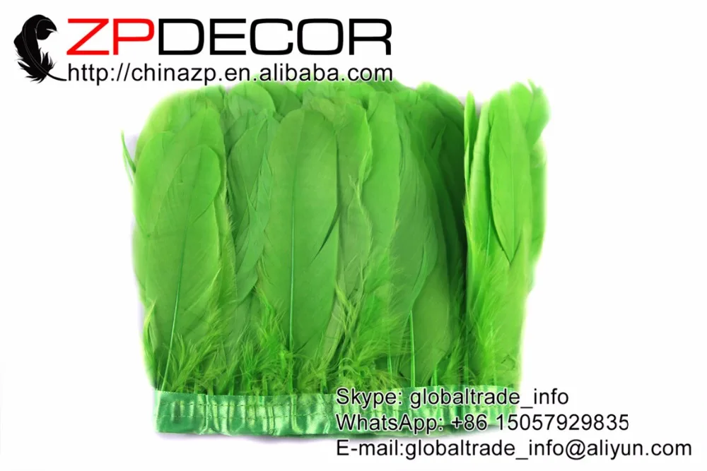 

ZPDECOR 2 Yards/lot Hand Select Best Quality Wholesale Dyed Kelly Green Decorative Goose Feather Trims for Costume Decoration
