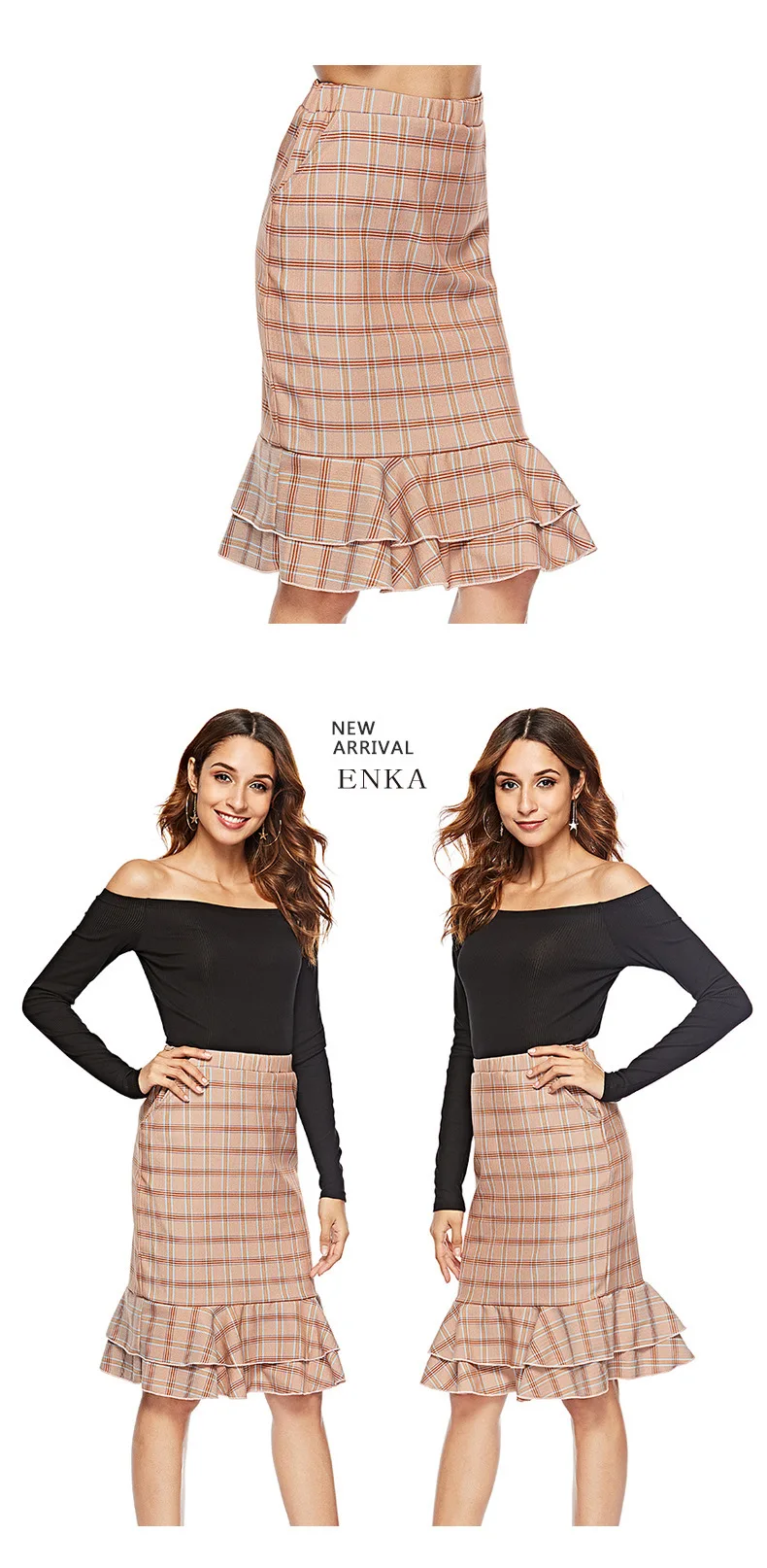 Autumn And Winter New Large Size Women's Stretch High Waist Plaid Ruffled Slim Slimming Skirt