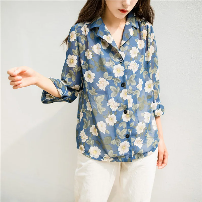 

HziriP Women Blouses 2021 Summer Loose Turn-down Collar Casual Vacation Chiffon Shirt Women Tops Shirts Blusas Camisas Mujer