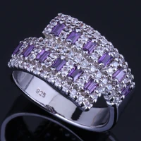 superb purple cubic zirconia white cz silver plated ring v0670