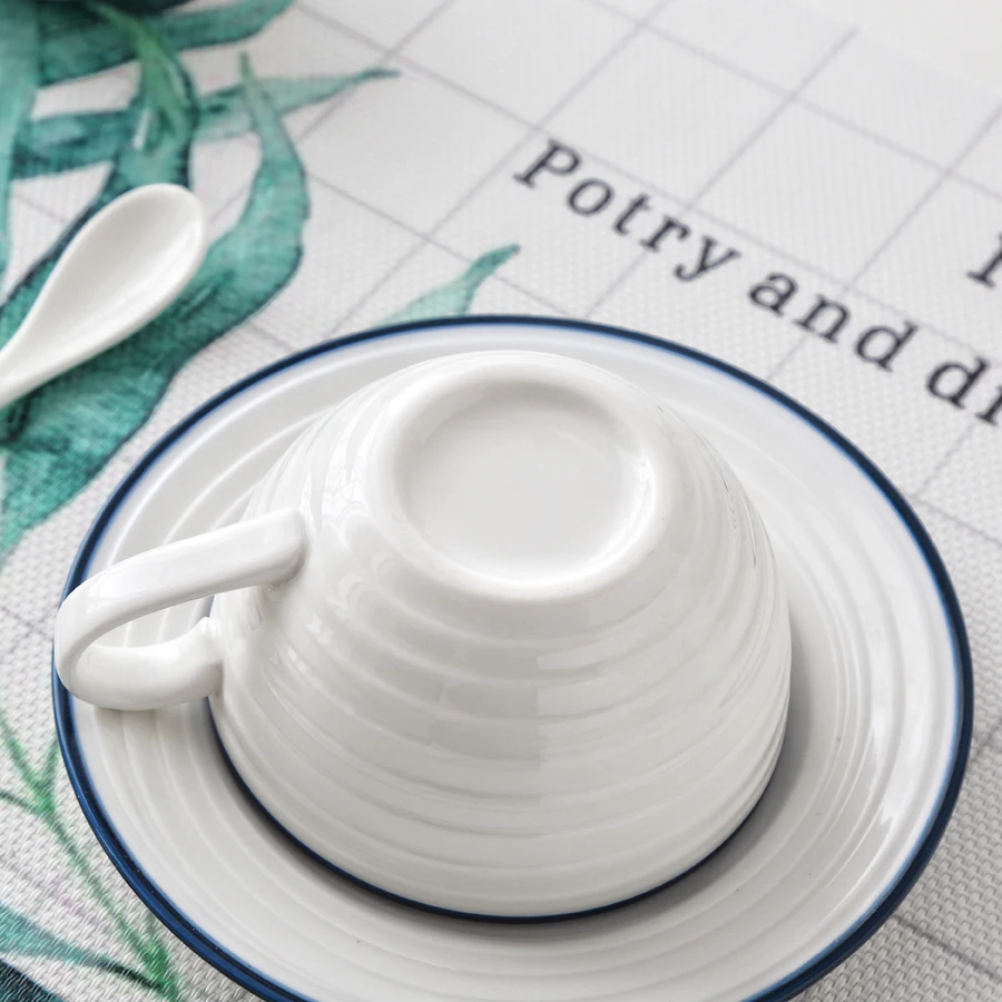 MUZITY Ceramic Coffee Cup and Saucer Thread Design with Dark Blue Line Porcelain Tea Set Drinkware | Дом и сад