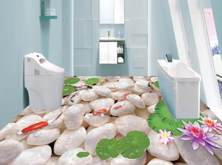 

[Самоклеящаяся] 3D каменная рыба лотоса 5 Нескользящая водонепроницаемая фото самоклеющаяся напольная Настенная Наклейка обои фрески печат...