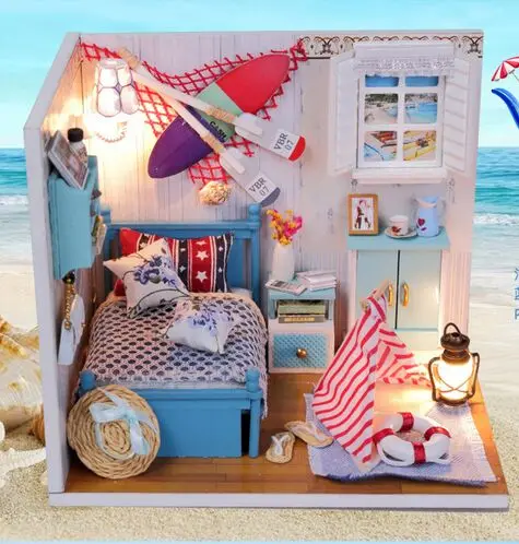 Подарок на день рождения DIY деревянный кукольный домик с мебелью игрушки подарки