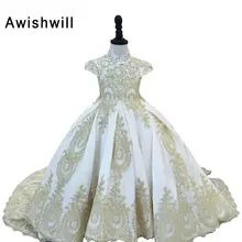 Атласное Бальное Платье для девочек с рукавом крылышком и