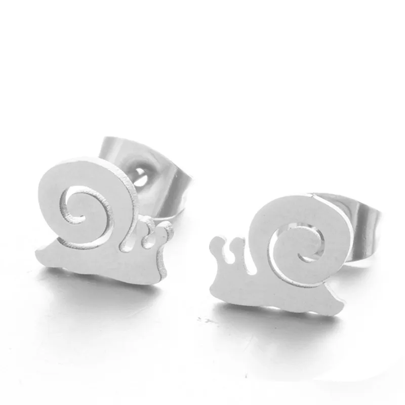 snail 1 Модные серебряные и золотые серьги-гвоздики для женщин Птица кошка Улитка КИТ медведь пчела Фламинго Русалка Единорог Краб лапа животное ювелирные изделия - Окраска металла: snail 1