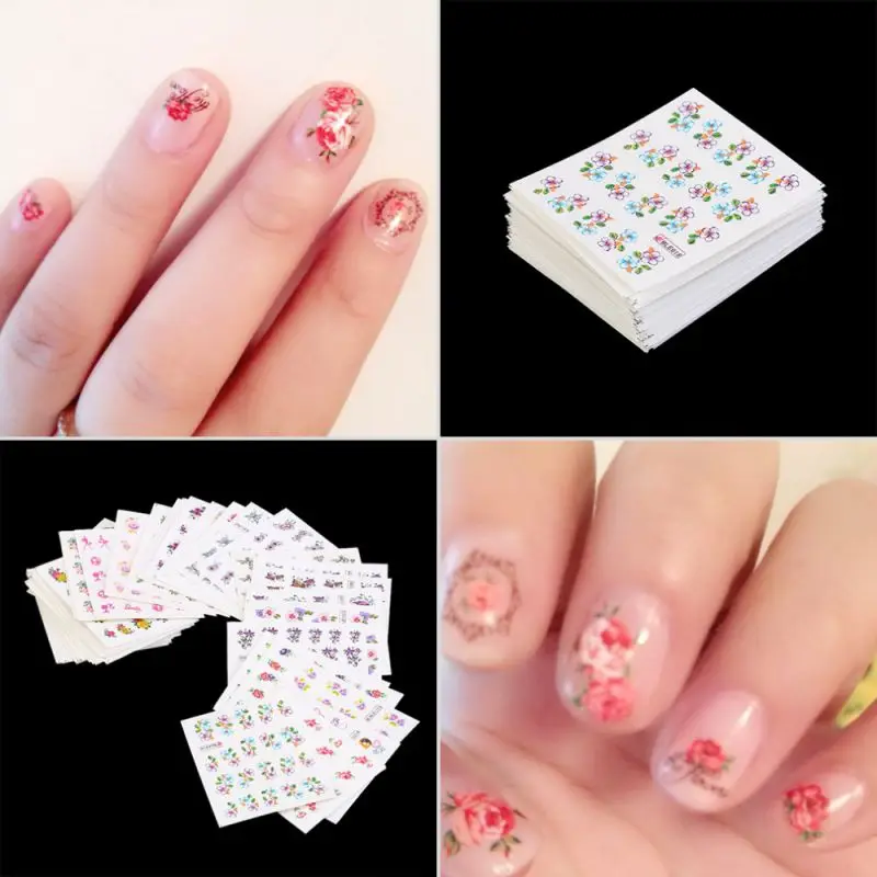 50 листов 3D наклейки для ногтей с цветами|stickers manicure|decoration nail stickersnail art water transfer |