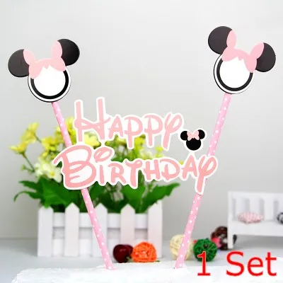 Pink Minnie 1set 25 шт./лот, фольгированные золотые, розовые бумажные соломинки для детей, декоративные вечерние товары для дня рождения, свадьбы, праздника, Микки, Минни Маус, кекс, флаг - Цвет: Pink Minnie 1set