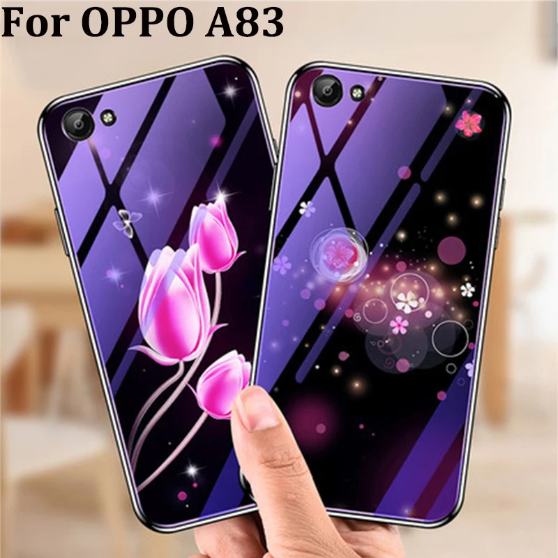 Чехол для OPPO A83, модный синий чехол из закаленного стекла для OPPO A 83, чехол для телефона, чехол s для OPPOA83, чехол fundas